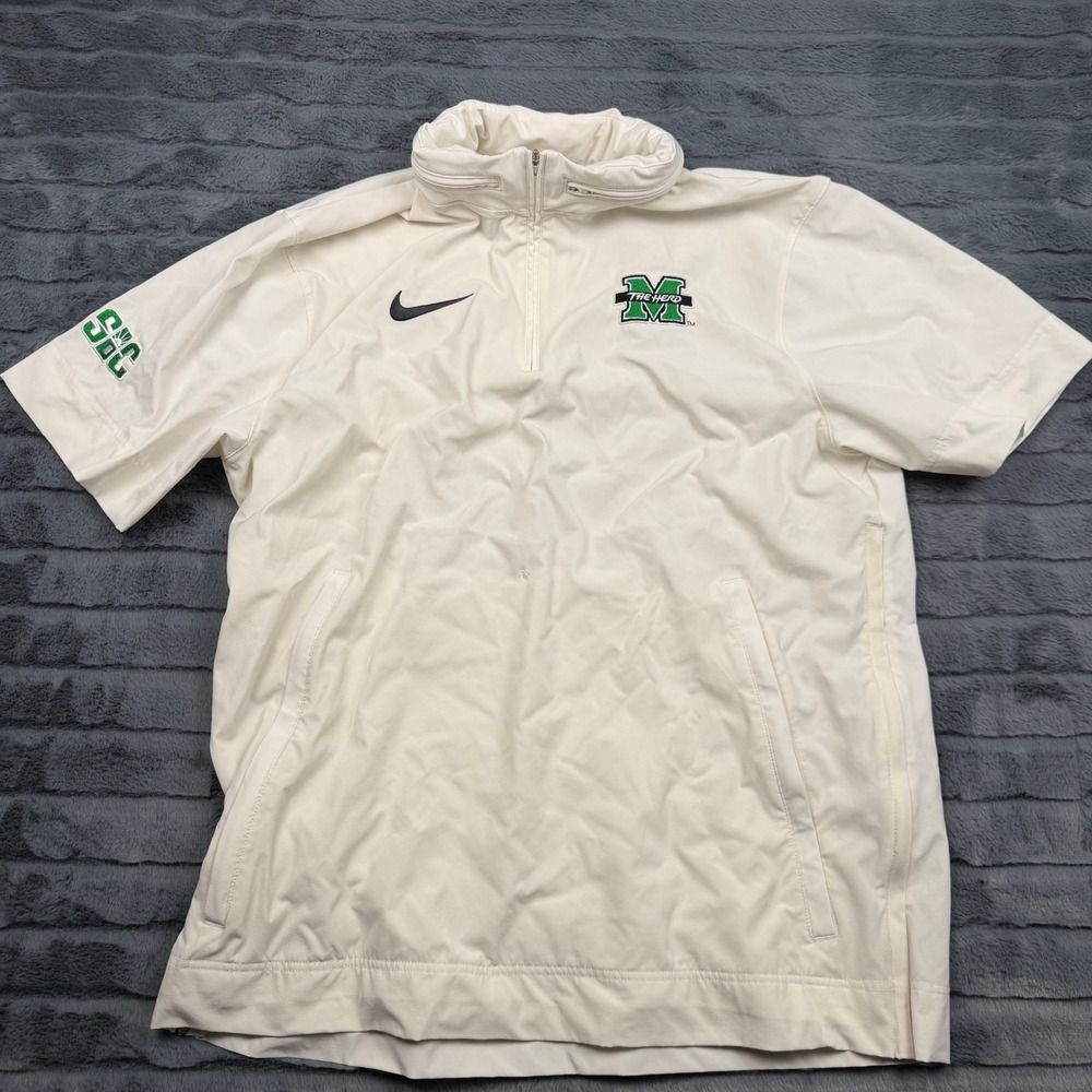 Nike Marshall Football Player Issue Thundering Herd Coach Pullover Cream Mens L